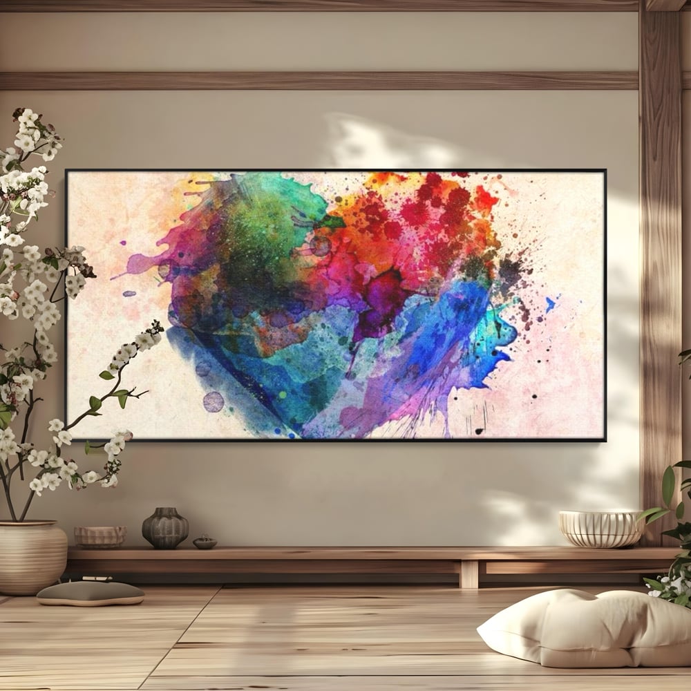 Tablou canvas cu tablou canvas cu inima colorata, in rama de aluminiu negru